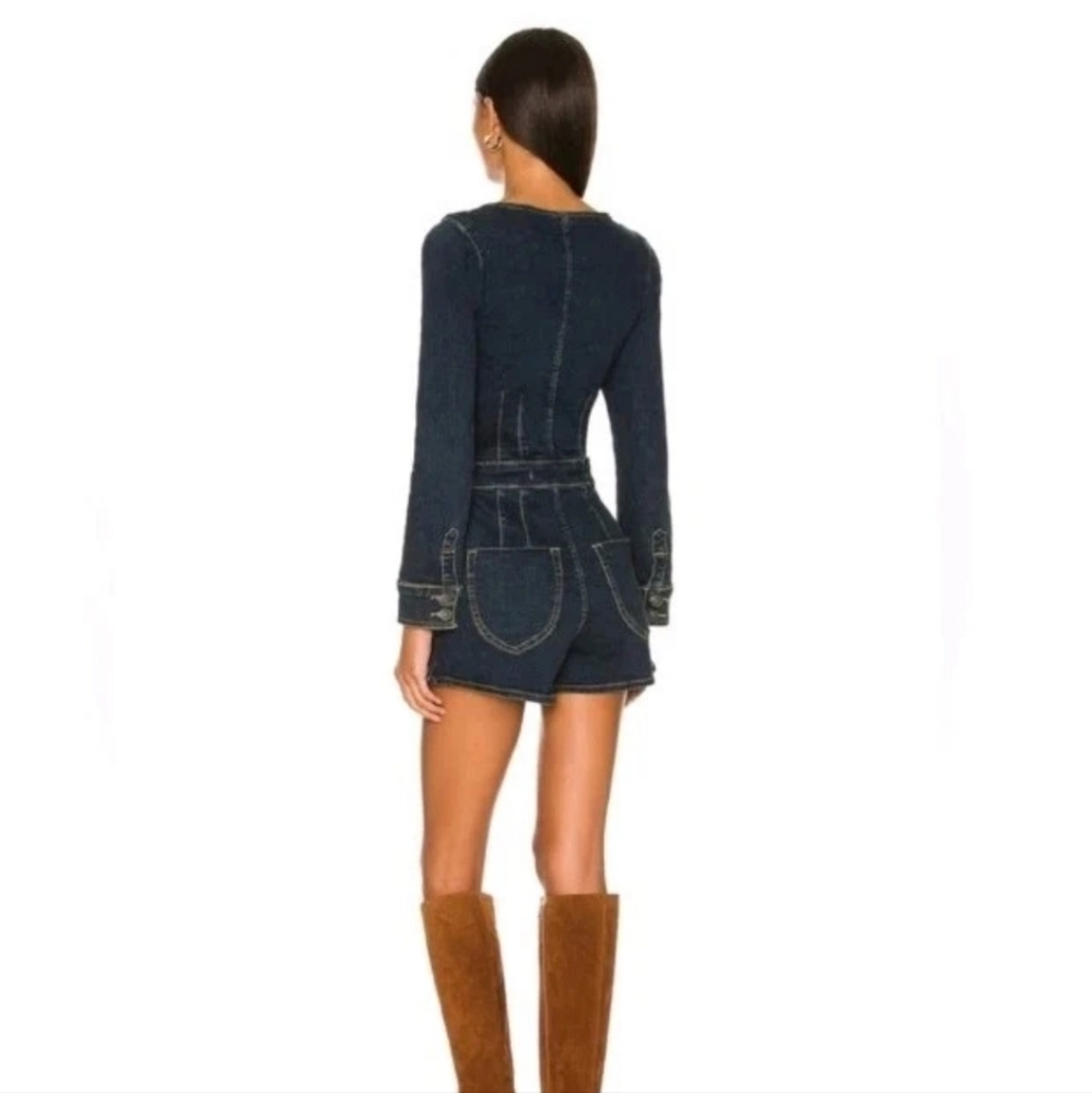 Free People x We the Free CRVY Blue Denim High Society Playsuit Romper US 6 - Picture 3 of 11